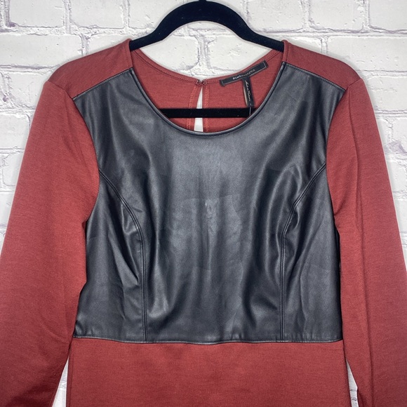 BCBGMaxAzria Mixed Media Faux Leather Knit Long Sleeve Dress - Picture 4 of 8